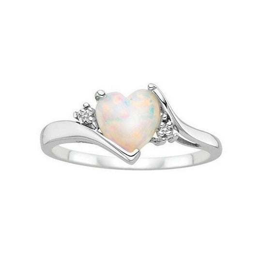 Kaze Heart Opal Ring | Sterling Silver Heart-Shaped Opal Ring for Women Heart shaped Opal Ring