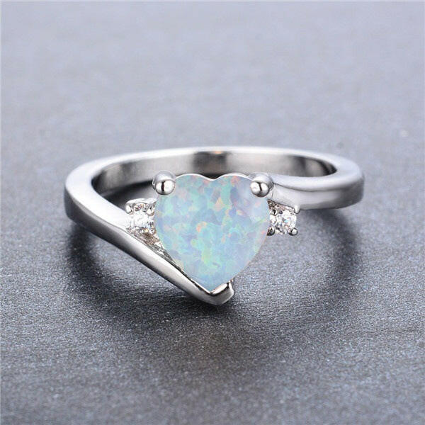 Kaze Heart Opal Ring | Sterling Silver Heart-Shaped Opal Ring for Women