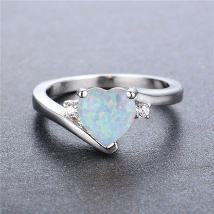 Kaze Heart Opal Ring | Sterling Silver Heart-Shaped Opal Ring for Women