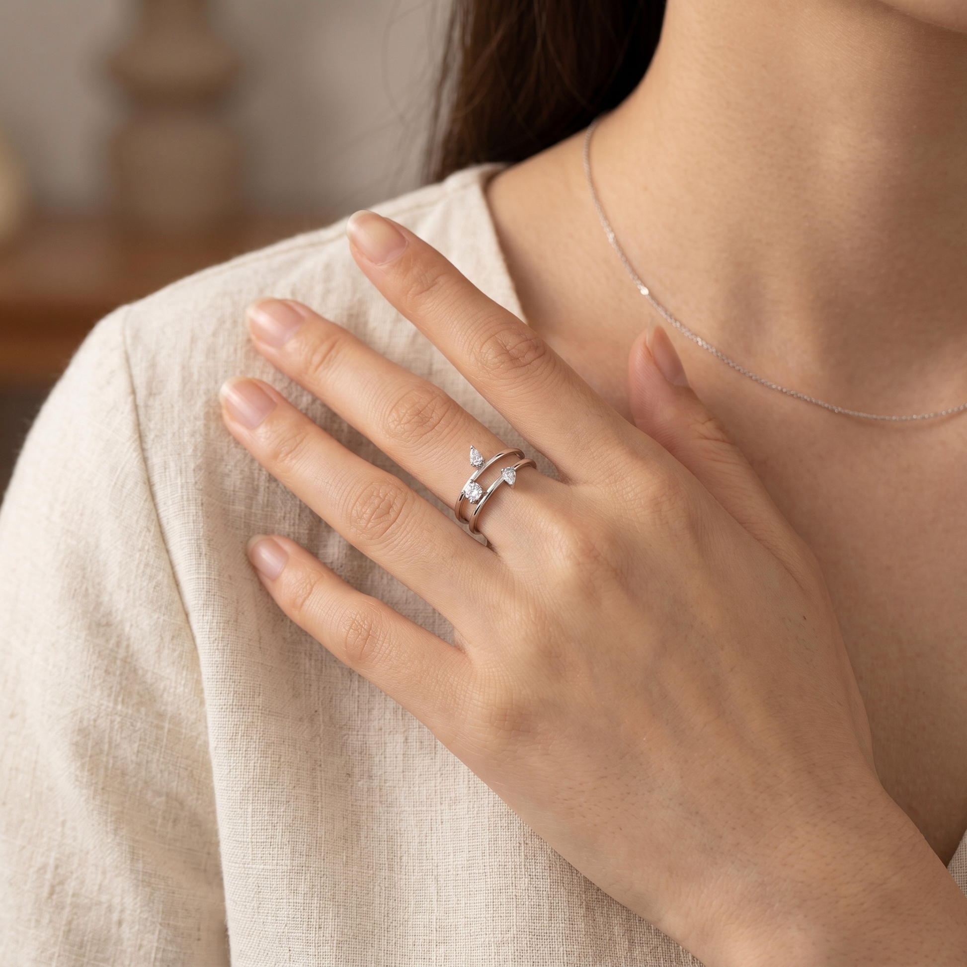 925 Sterling Silver Elegant Triple CZ Rings Wholesale Featuring Marquise and Round Stones on Adjustable Open Band