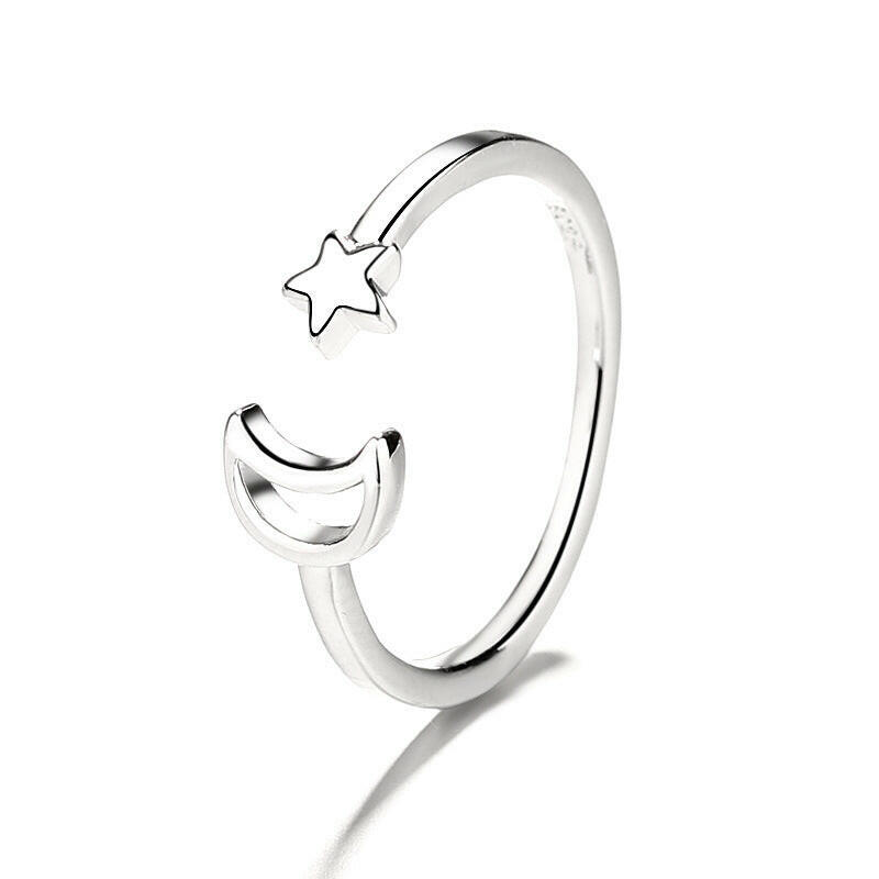 Kaze Star and Moon Ring | Adjustable Silver Celestial Ring for Women Silver