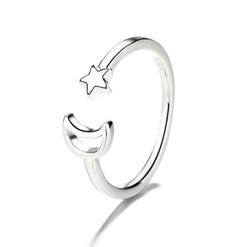 Kaze Star and Moon Ring | Adjustable Silver Celestial Ring for Women Silver