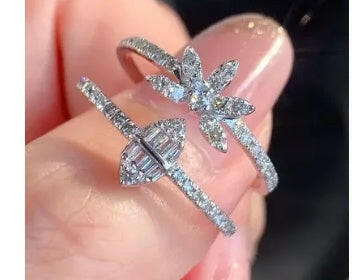 Kaze Three-Layer Zircon Stacking Ring Set | Baguette &amp; Floral Band Set