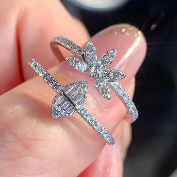 Kaze Three-Layer Zircon Stacking Ring Set | Baguette &amp; Floral Band Set