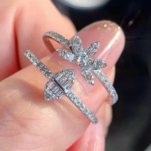 Kaze Three-Layer Zircon Stacking Ring Set | Baguette &amp; Floral Band Set