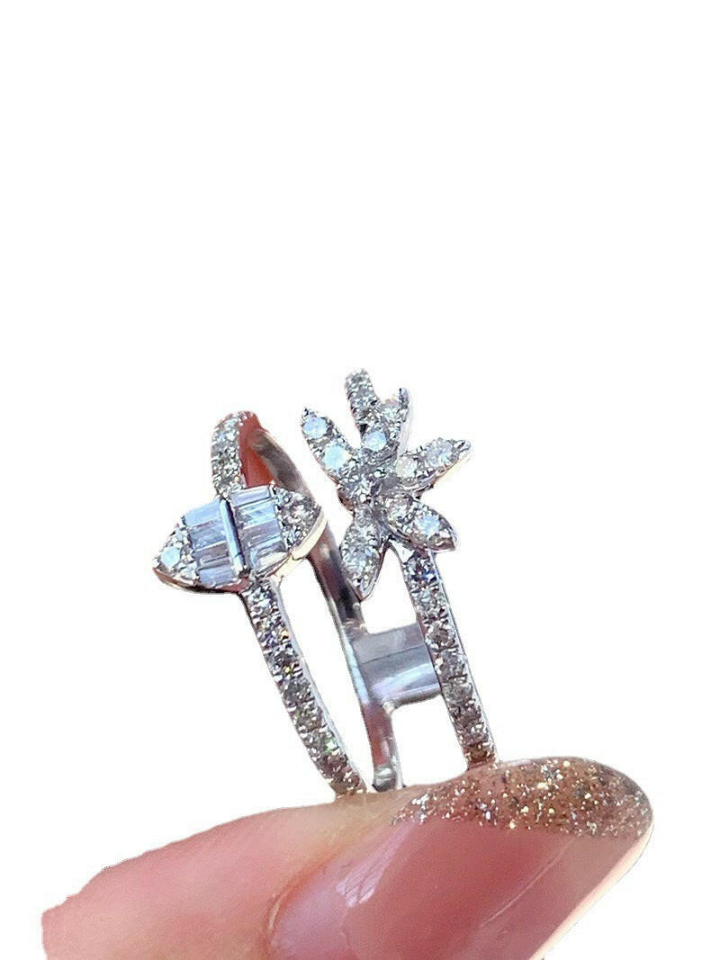 Kaze Three-Layer Zircon Stacking Ring Set | Baguette &amp; Floral Band Set