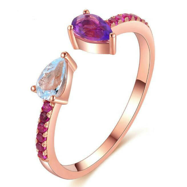 Kaze Graceful Twist Ring | 925 Sterling Silver Multicolour Gemstone Ring