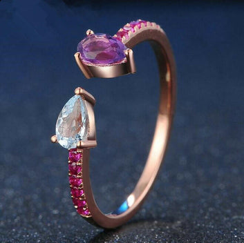 Kaze Graceful Twist Ring | 925 Sterling Silver Multicolour Gemstone Ring