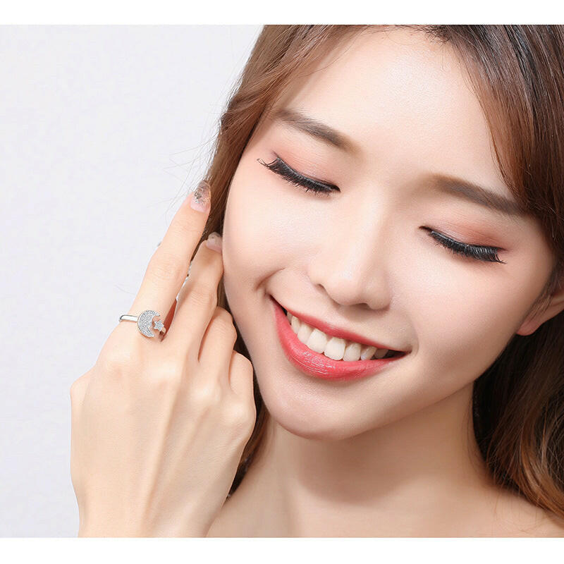 Kaze Wide-Face Star and Moon Ring | Pavé Gemstone Celestial Ring