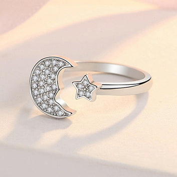 Kaze Wide-Face Star and Moon Ring | Pavé Gemstone Celestial Ring