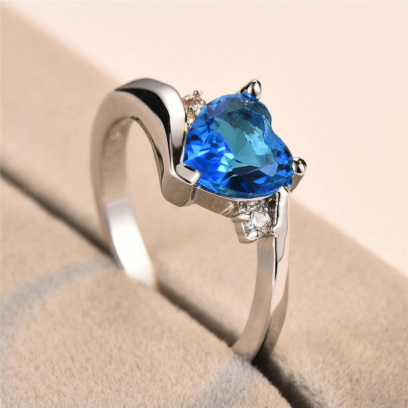 Kaze Aqua Serenity Ring | Heart-Shaped Amethyst Ring in Gold-Plated Copper