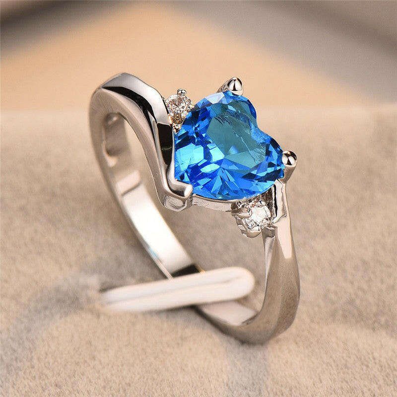Kaze Aqua Serenity Ring | Heart-Shaped Amethyst Ring in Gold-Plated Copper