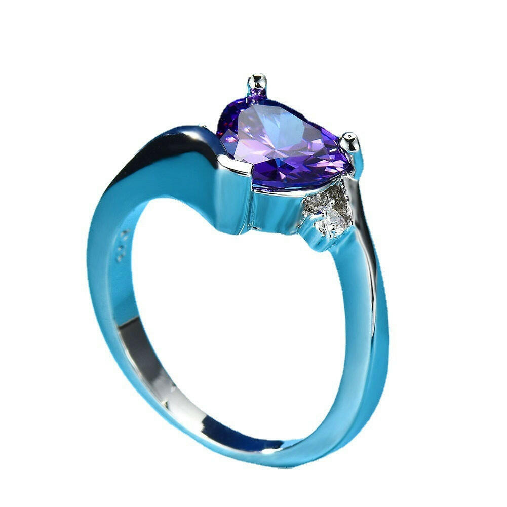 Kaze Aqua Serenity Ring | Heart-Shaped Amethyst Ring in Gold-Plated Copper Purple