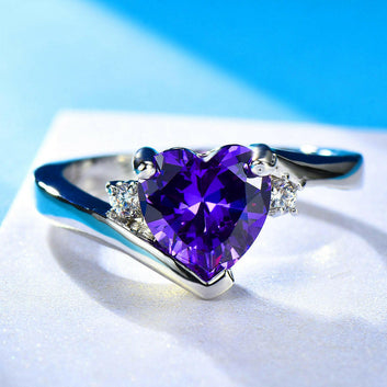 Kaze Aqua Serenity Ring | Heart-Shaped Amethyst Ring in Gold-Plated Copper