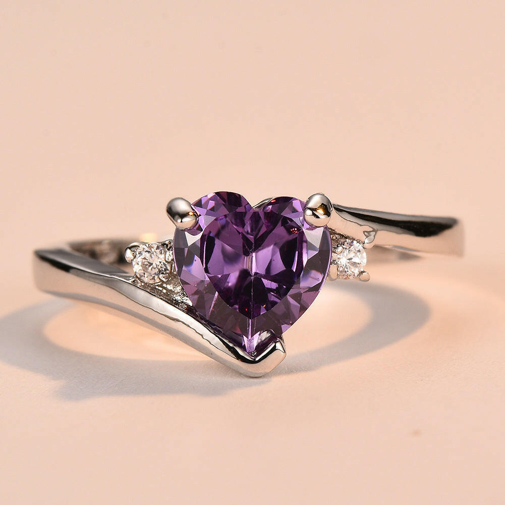Kaze Aqua Serenity Ring | Heart-Shaped Amethyst Ring in Gold-Plated Copper