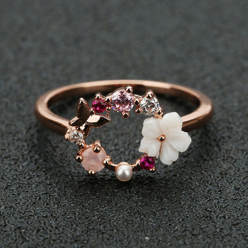 Kaze Floral Rose Gold Ring | Elegant Gemstone Accent Ring for Women