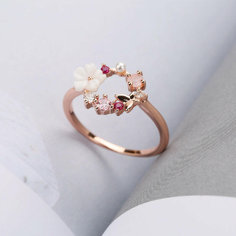 Kaze Floral Rose Gold Ring | Elegant Gemstone Accent Ring for Women