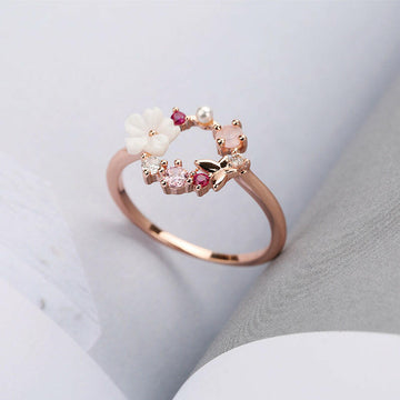 Kaze Floral Rose Gold Ring | Elegant Gemstone Accent Ring for Women