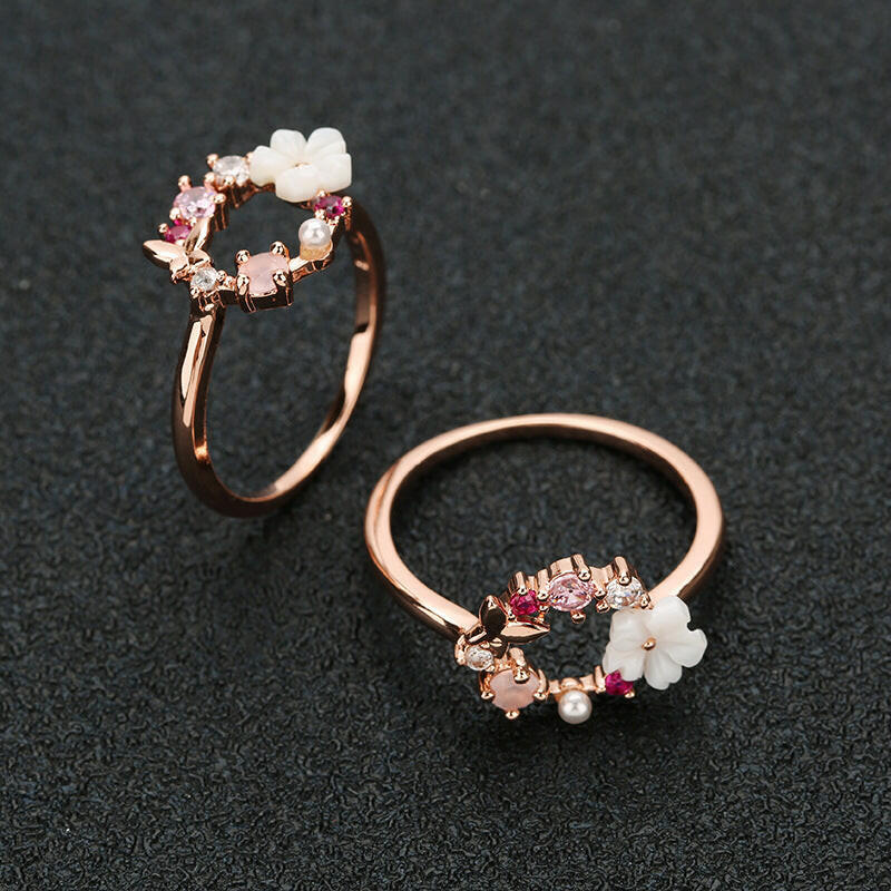Kaze Floral Rose Gold Ring | Elegant Gemstone Accent Ring for Women