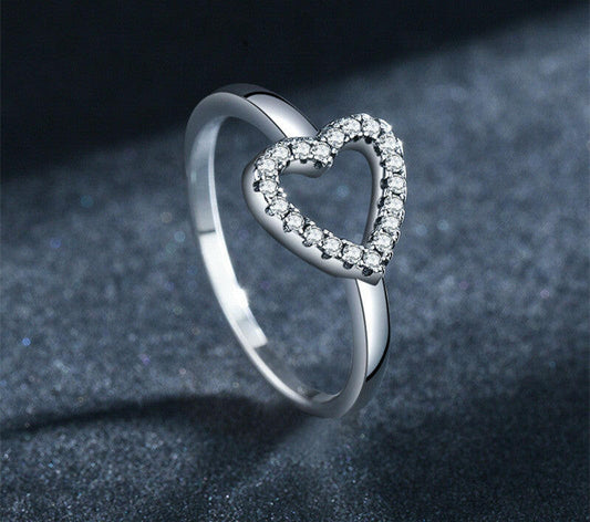 Kaze Vintage Heart Ring | S925 Sterling Silver Sparkling Heart Ring Silver