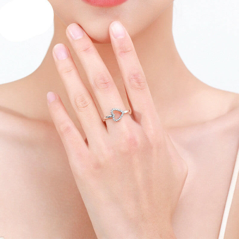 Kaze Vintage Heart Ring | S925 Sterling Silver Sparkling Heart Ring