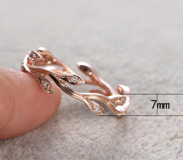 Kaze Zircon Leaf Vine Ring | Rose Gold Nature-Inspired Ring for Women US 6