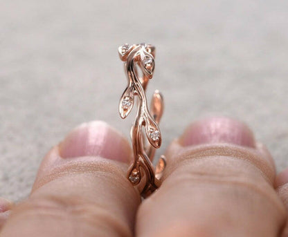 Kaze Zircon Leaf Vine Ring | Rose Gold Nature-Inspired Ring for Women